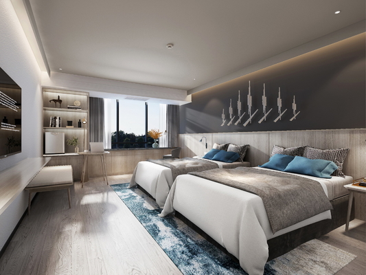 Les meubles minimalistes de chambre à coucher de l'hôtel ISO14001 de meubles standard de chambre d'amis placent adapté aux besoins du client