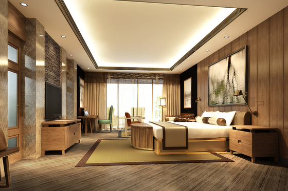 Les meubles de chambre à coucher d'hôtel d'Ash Solid Wood Wood Veneer placent le Roi Size Bed With ISO18001